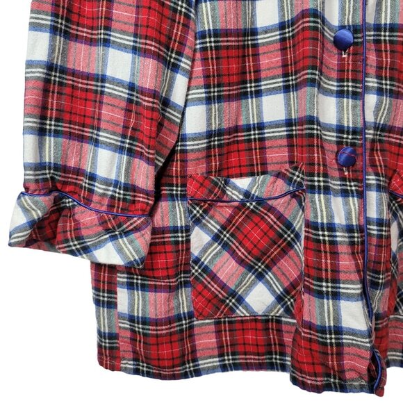 Victoria's Secret Flannel Pajama Set Red Plaid Large Cotton Button Long Pant VTG - Picture 4 of 13